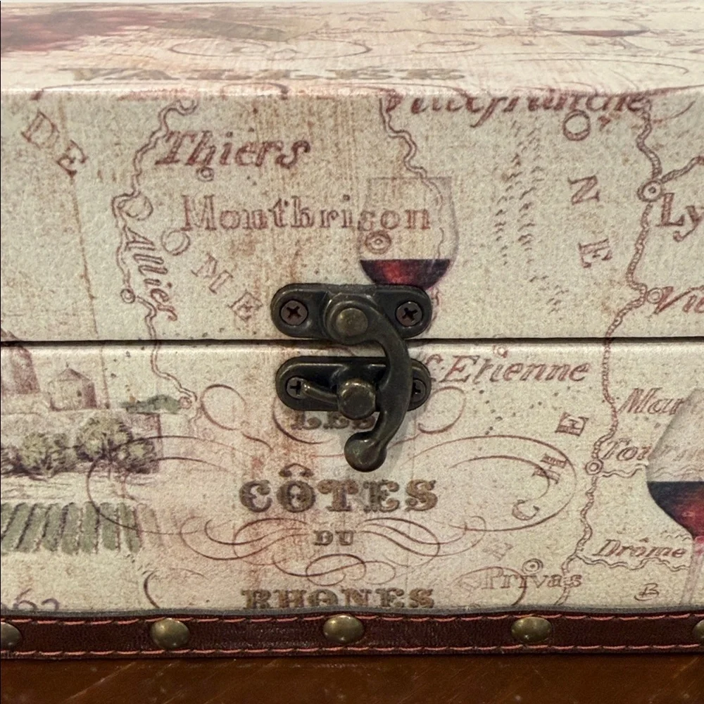 France Wine Country-Themed Decorative Wooden Storage Box, Faux Leather Straps